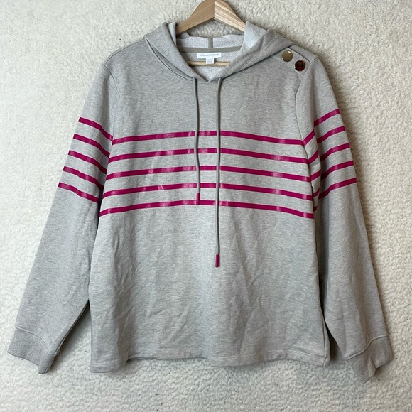 NWT Charter Club Womens Gray Pink Stripe Studded Pullover Sweater Top XL PLUS - Picture 1 of 6
